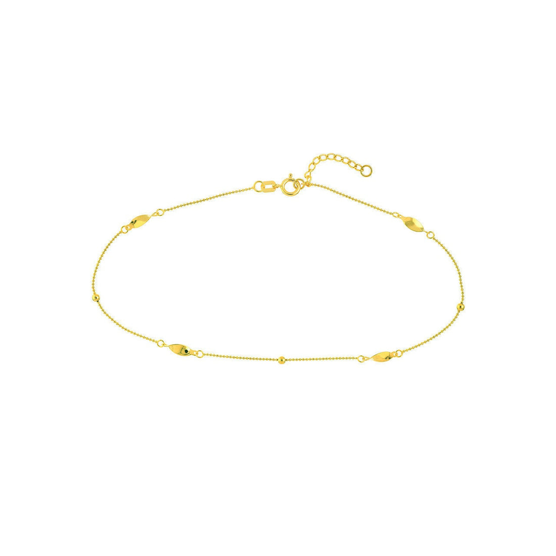 14K Yellow Gold Mini Bead & Twist Adjustable Anklet 10" Long, Gold Jewelry, Minimalist, Gift For Her, Handmade Jewelry, Anklets For Women