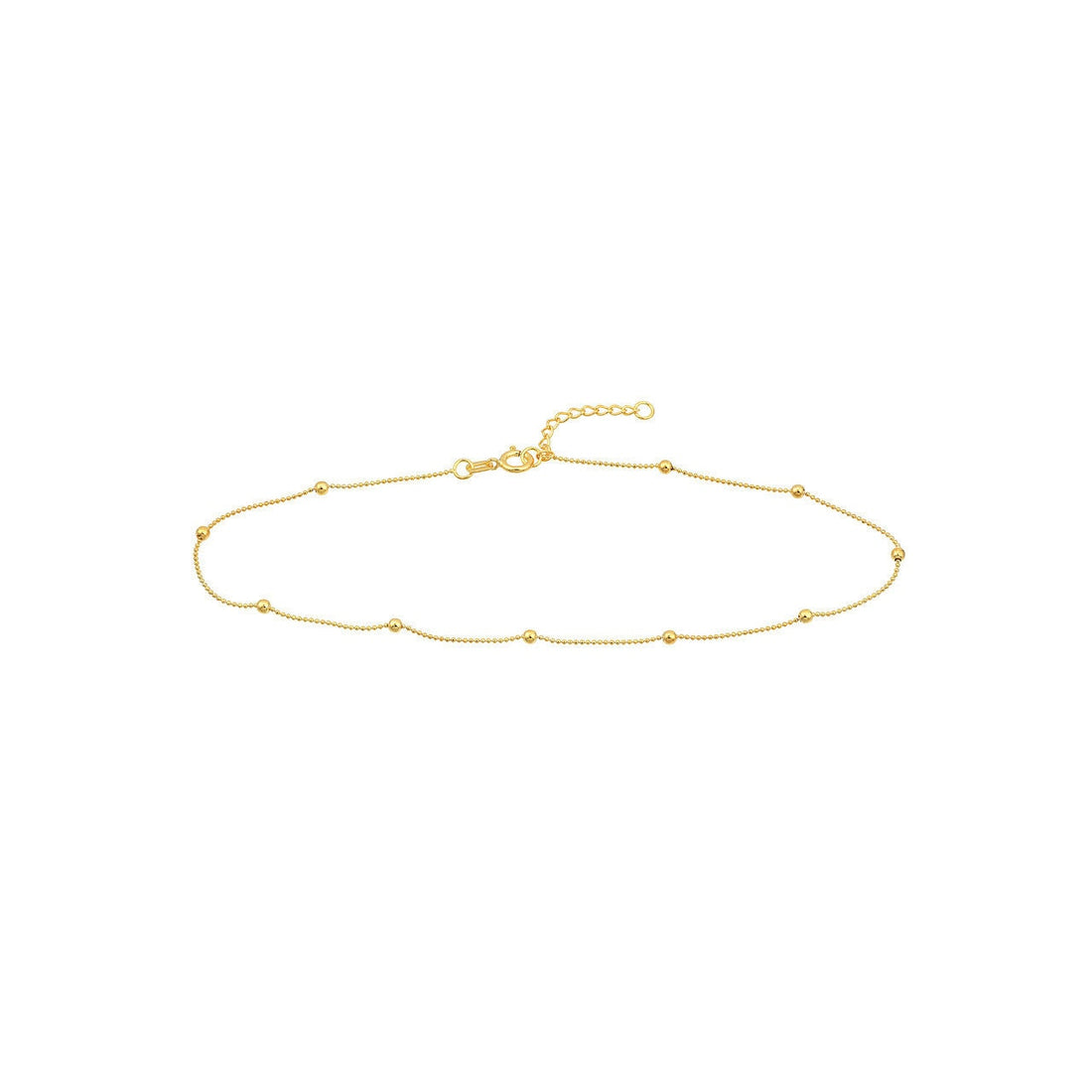 14K Yellow Gold Diamond Cut Bead Station Adjustable Anklet 10" Long, 2mm Wide, Gift For Her, Handmade Jewelry, Anklets For Women