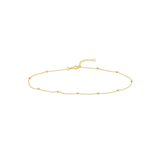 14K Yellow Gold Diamond Cut Bead Station Adjustable Anklet 10" Long, 2mm Wide, Gift For Her, Handmade Jewelry, Anklets For Women