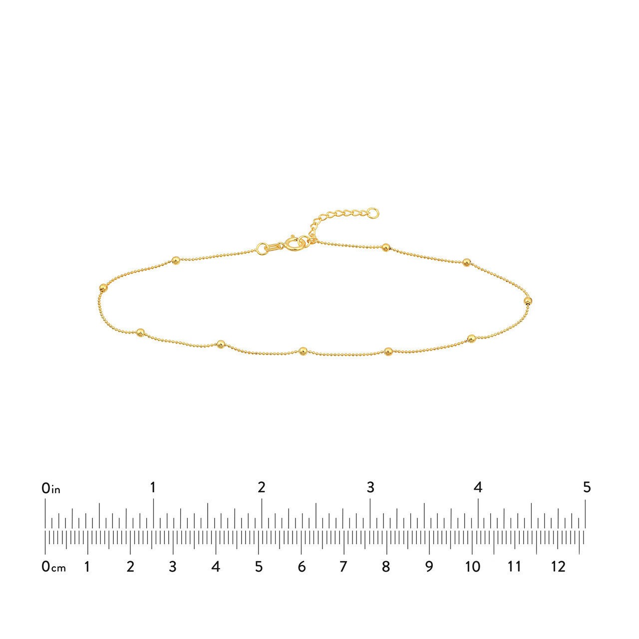 14K Yellow Gold Diamond Cut Bead Station Adjustable Anklet 10" Long, 2mm Wide, Gift For Her, Handmade Jewelry, Anklets For Women