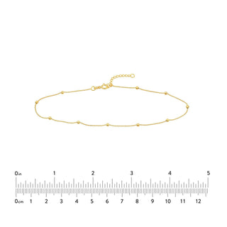 14K Yellow Gold Diamond Cut Bead Station Adjustable Anklet 10" Long, 2mm Wide, Gift For Her, Handmade Jewelry, Anklets For Women