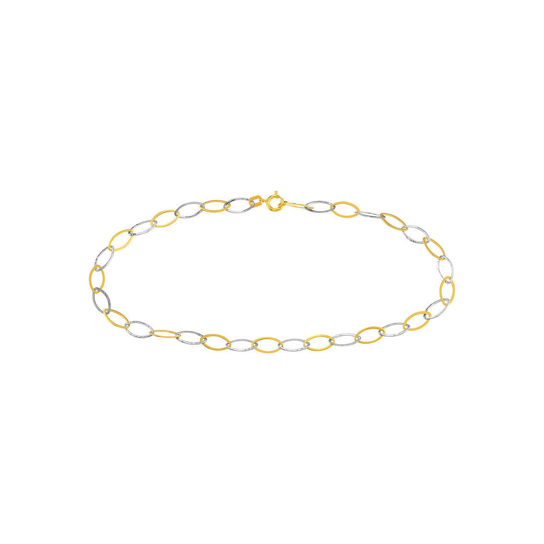 14kt Yellow-white Gold Two-Tone Oval Stamping Link Chain Anklet,10" Long, Gift For Her, Handmade Jewelry, Anklets For Women