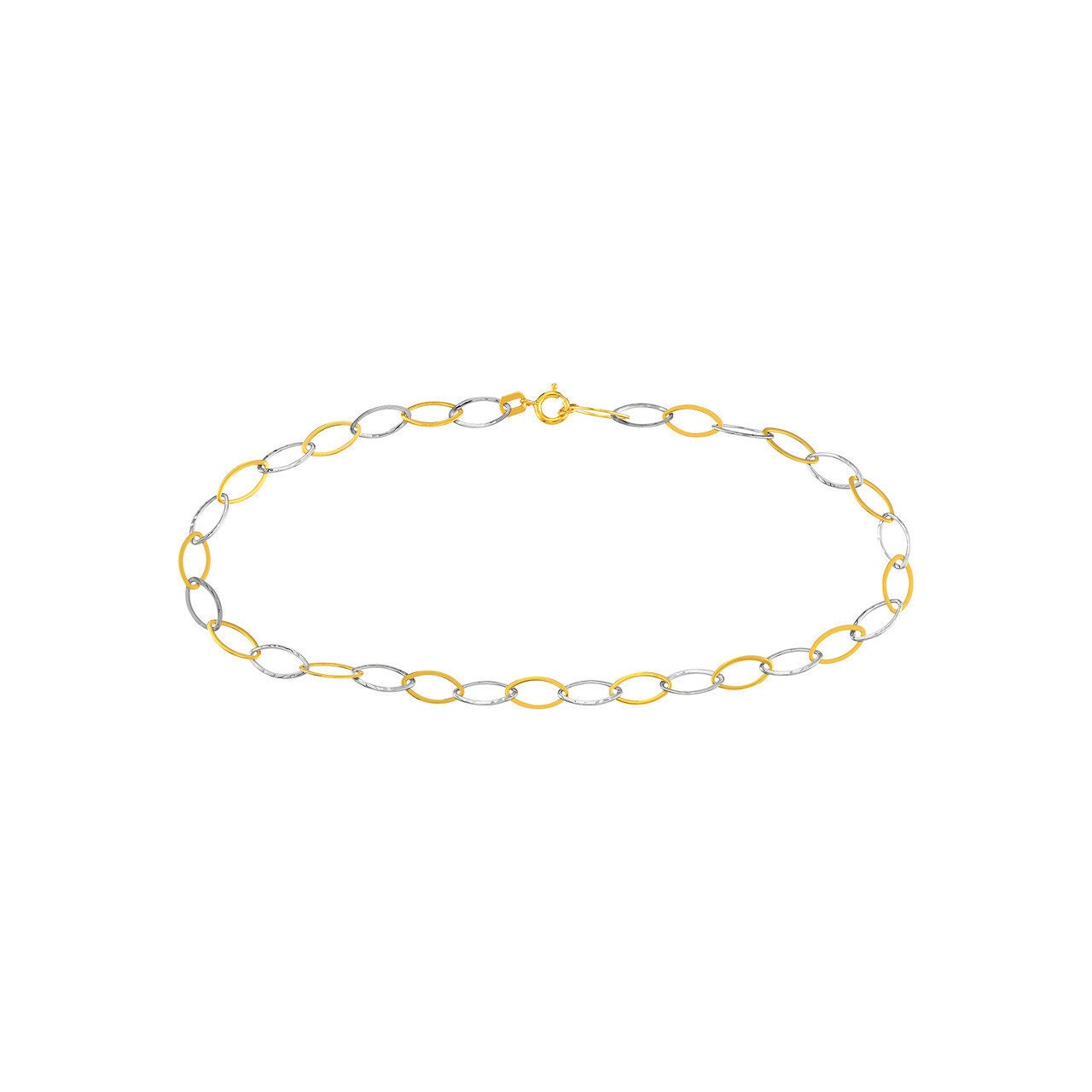 14kt Yellow-white Gold Two-Tone Oval Stamping Link Chain Anklet,10" Long, Gift For Her, Handmade Jewelry, Anklets For Women