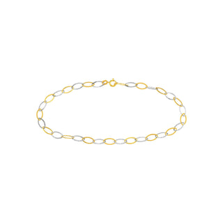 14kt Yellow-white Gold Two-Tone Oval Stamping Link Chain Anklet,10" Long, Gift For Her, Handmade Jewelry, Anklets For Women