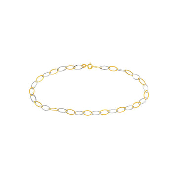 14kt Yellow-white Gold Two-Tone Oval Stamping Link Chain Anklet,10" Long, Gift For Her, Handmade Jewelry, Anklets For Women