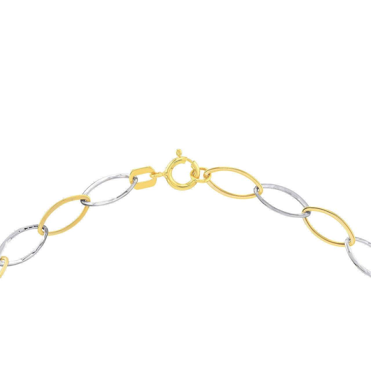 14kt Yellow-white Gold Two-Tone Oval Stamping Link Chain Anklet,10" Long, Gift For Her, Handmade Jewelry, Anklets For Women