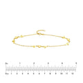 14K Yellow Gold Polished and Fluted Hearts Adjustable Anklet 10