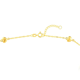 14K Yellow Gold Puff Hearts on Piatto Chain Adjustable Anklet,10" Long, Gift For Her, Handmade Jewelry, Anklets For Women