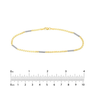 14kt Two-Tone Gold 2.2mm Mariner Chain Anklet with Staple Bars 9.5"Long, Gift For Her, Handmade Jewelry, Anklets For Women