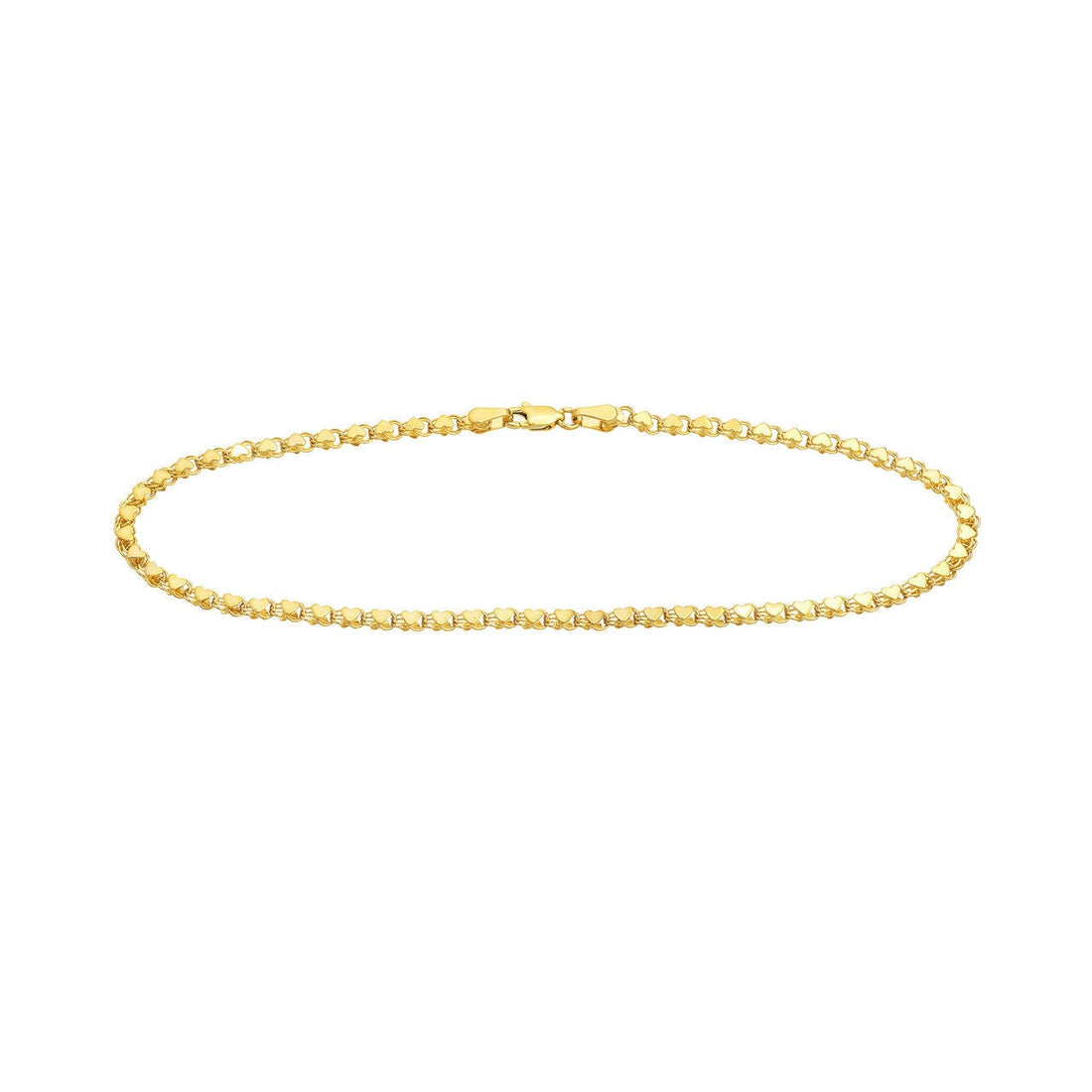 14kt Yellow Gold 3.0mm Mirror Heart Chain Anklet,10" Long, Gold Jewelry, Minimalist, Gift For Her, Handmade Jewelry, Anklets For Women