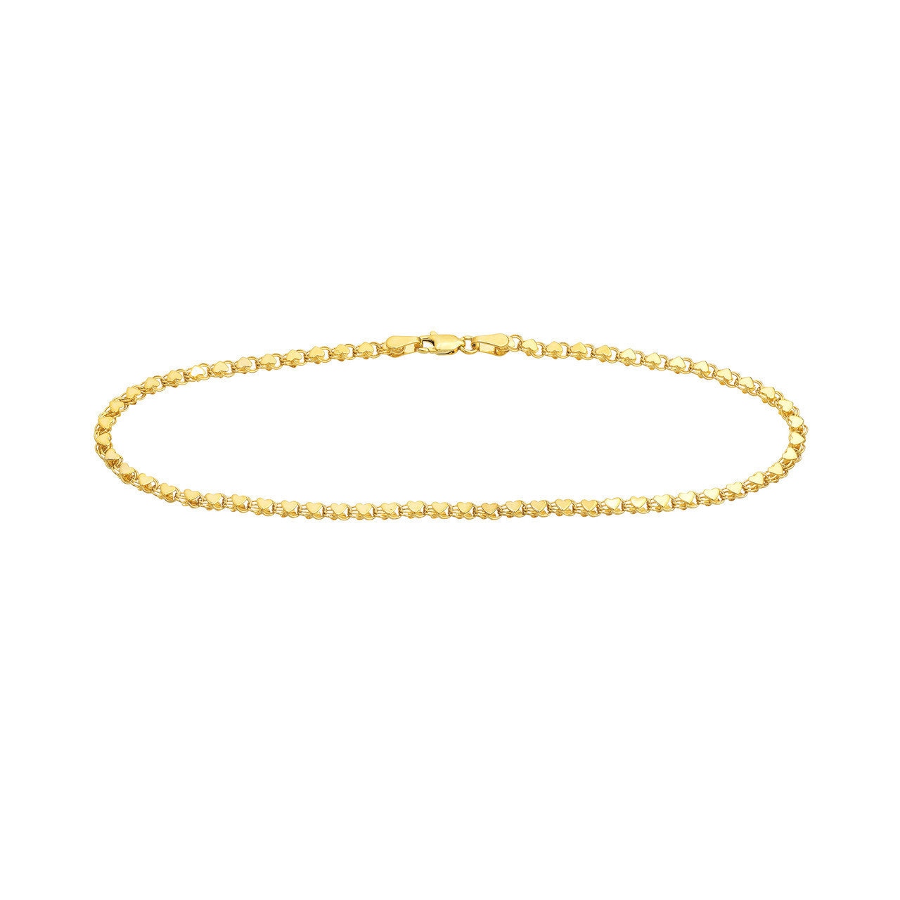14kt Yellow Gold 3.0mm Mirror Heart Chain Anklet,10" Long, Gold Jewelry, Minimalist, Gift For Her, Handmade Jewelry, Anklets For Women
