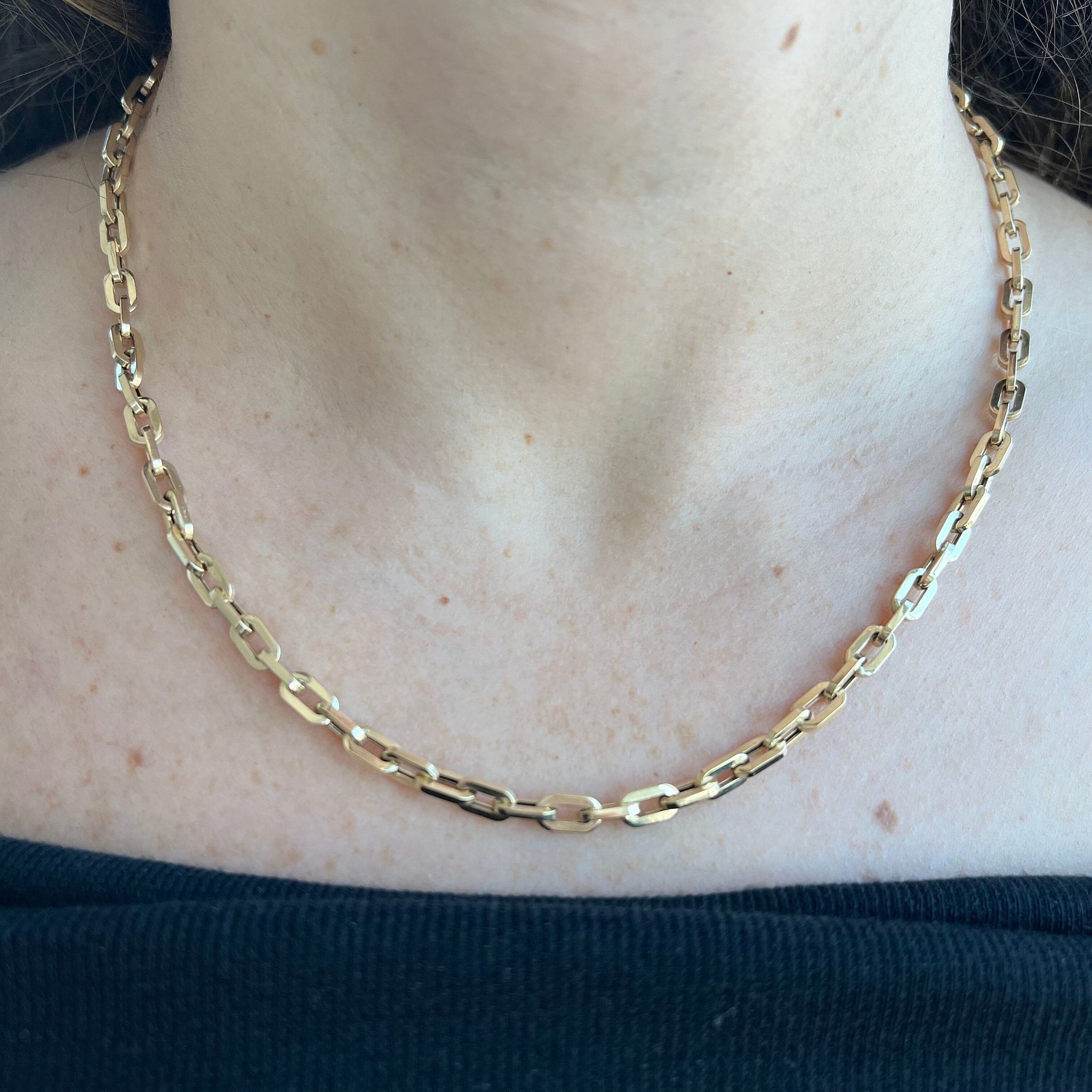 14K Yellow Gold 4.2mm Chunky Paperclip Link Necklace, 18" Real Gold Chain, Paperclip Necklace, Lite Cable Chain, Women