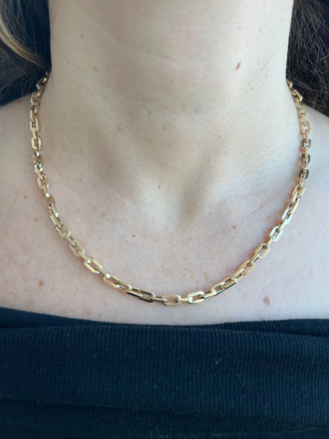 14K Yellow Gold 4.2mm Chunky Paperclip Link Necklace, 18" Real Gold Chain, Paperclip Necklace, Lite Cable Chain, Women