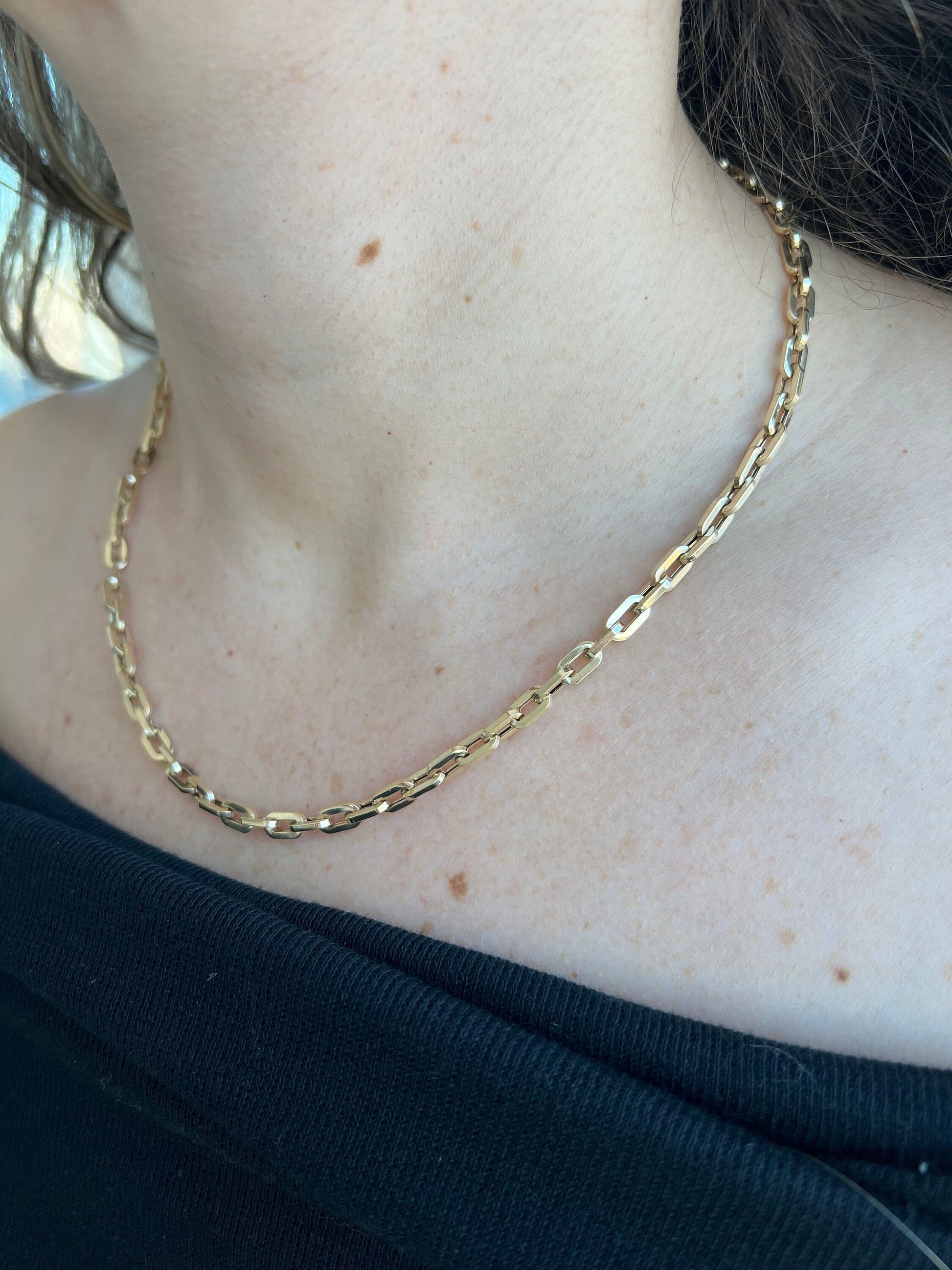 14K Yellow Gold 4.2mm Chunky Paperclip Link Necklace, 18" Real Gold Chain, Paperclip Necklace, Lite Cable Chain, Women