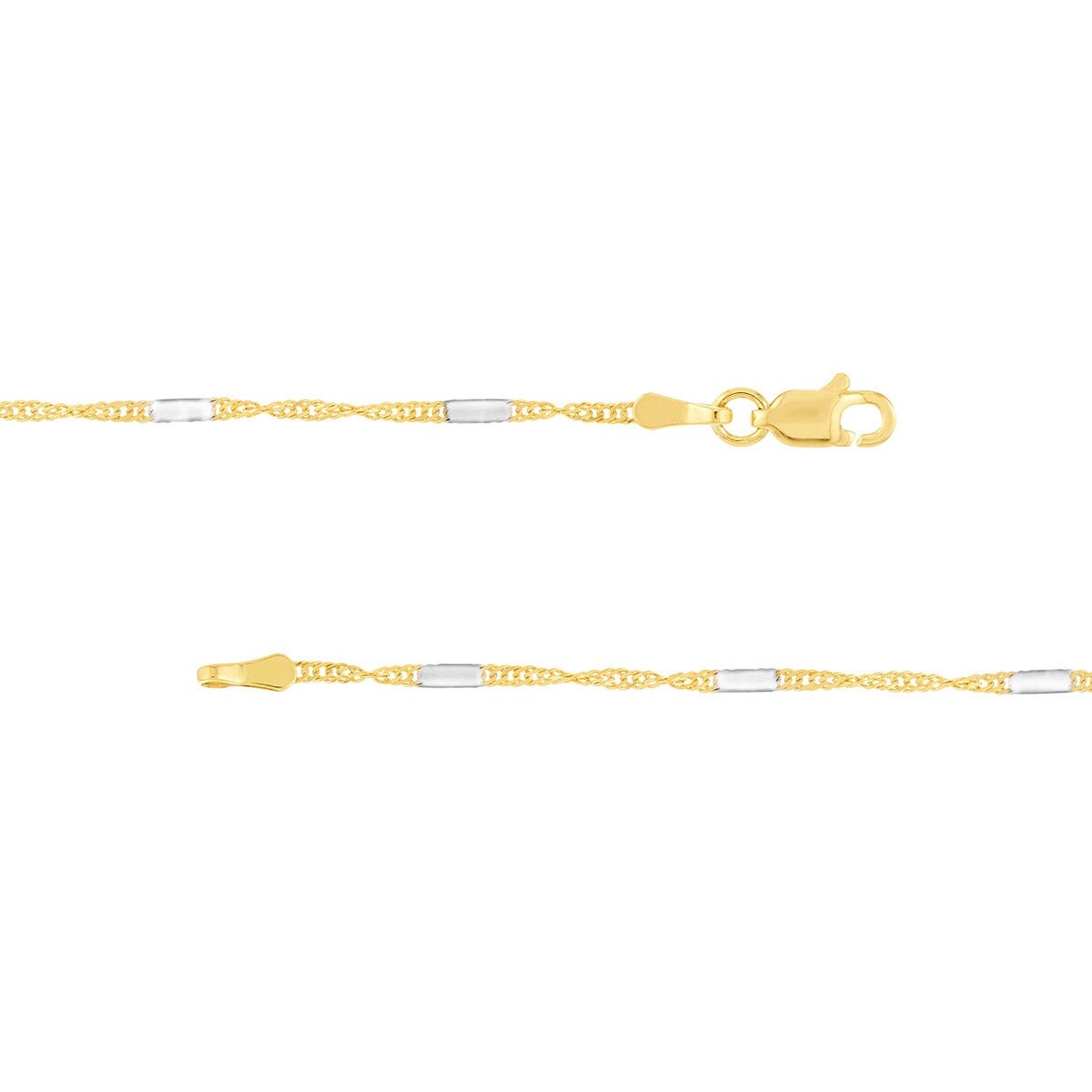 14kt Yellow-White Gold 1.45mm Two-Tone Singapore Flat Saturn Chain 10", 1.4g., Minimalist, Gift For Her, Handmade Jewelry, Anklets For Women