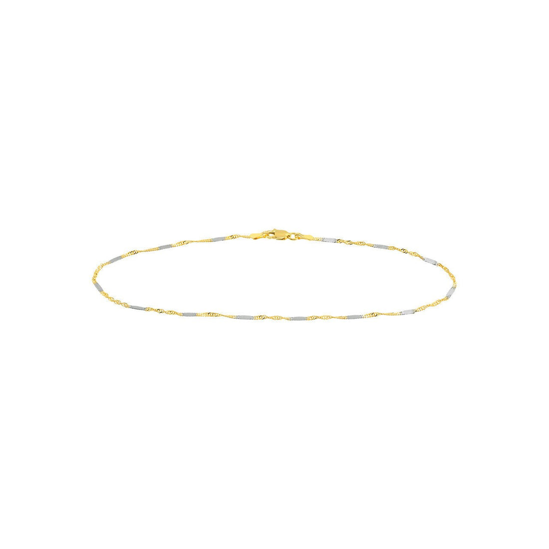 14kt Yellow-White Gold 1.45mm Two-Tone Singapore Flat Saturn Chain 10", 1.4g., Minimalist, Gift For Her, Handmade Jewelry, Anklets For Women