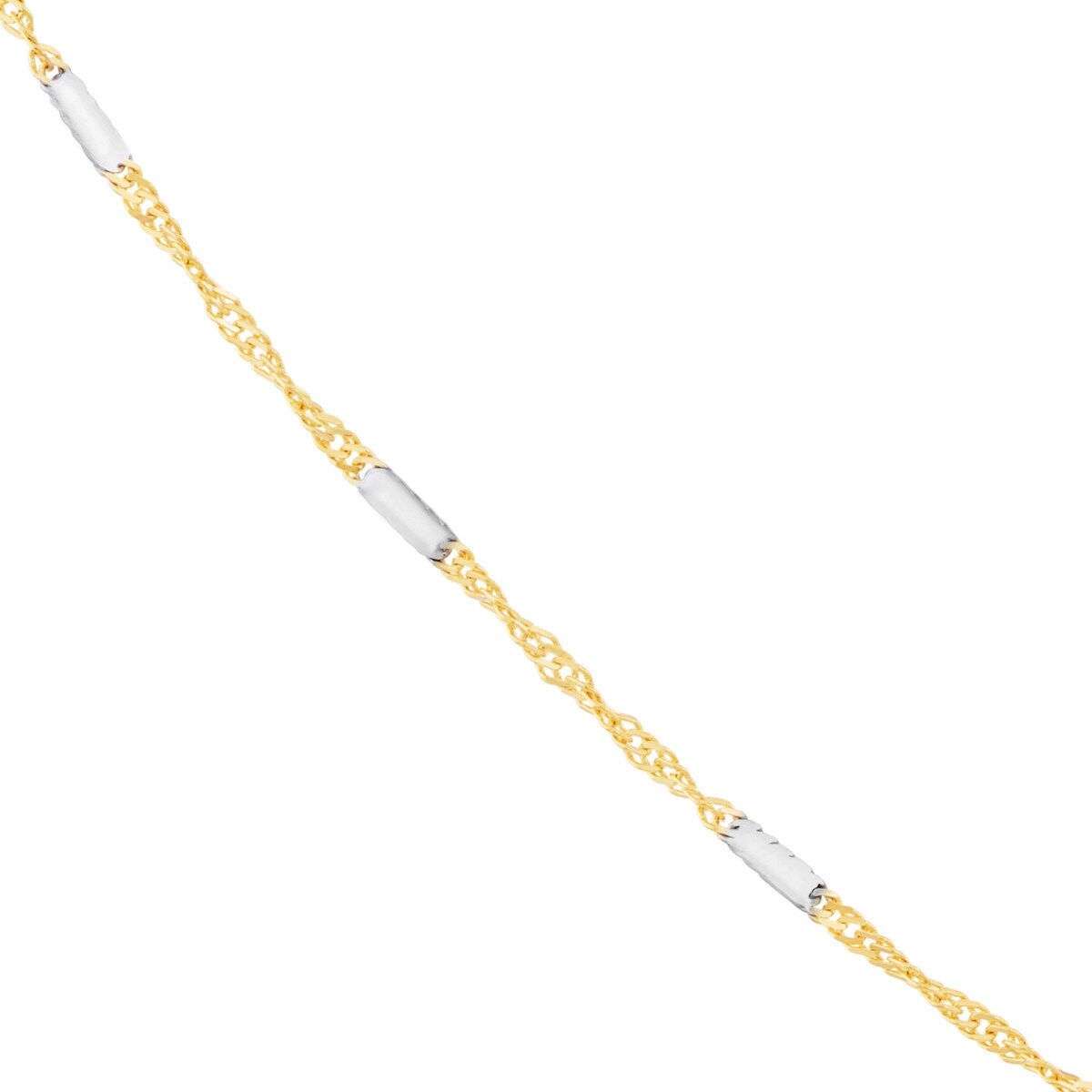 14kt Yellow-White Gold 1.45mm Two-Tone Singapore Flat Saturn Chain 10", 1.4g., Minimalist, Gift For Her, Handmade Jewelry, Anklets For Women