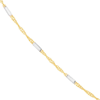 14kt Yellow-White Gold 1.45mm Two-Tone Singapore Flat Saturn Chain 10", 1.4g., Minimalist, Gift For Her, Handmade Jewelry, Anklets For Women