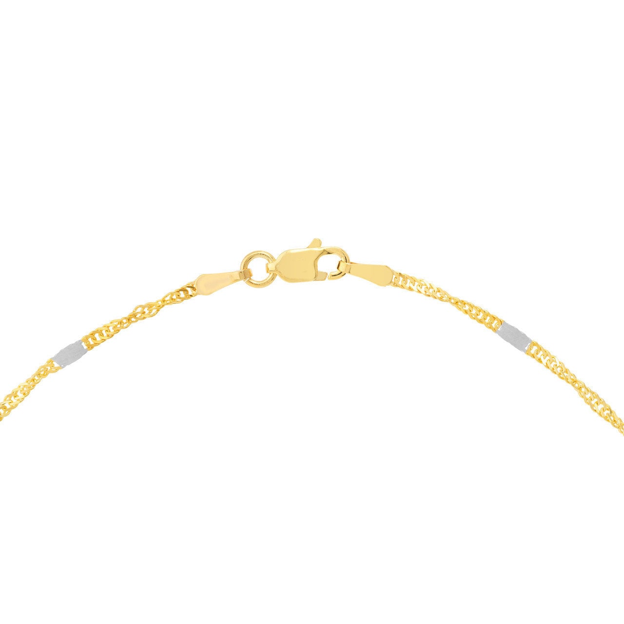 14kt Yellow-White Gold 1.45mm Two-Tone Singapore Flat Saturn Chain 10", 1.4g., Minimalist, Gift For Her, Handmade Jewelry, Anklets For Women