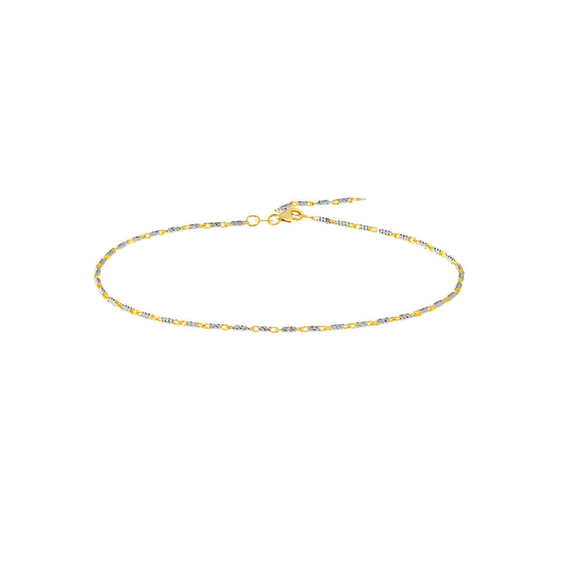 14K Yellow-white Gold 1.5mm Adjustable Two-Tone Lumacina Anklet, 10" ,Gift For Her, Handmade Jewelry, Anklets For Women