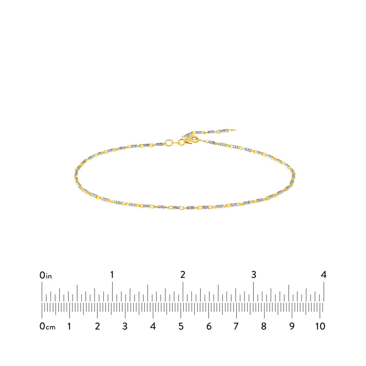 14K Yellow-white Gold 1.5mm Adjustable Two-Tone Lumacina Anklet, 10" ,Gift For Her, Handmade Jewelry, Anklets For Women