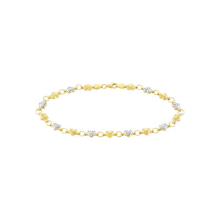 14K Yellow-white Gold Two-Tone Stampato & Satin Hearts Anklet 10", Gift For Her, Handmade Jewelry, Anklets For Women