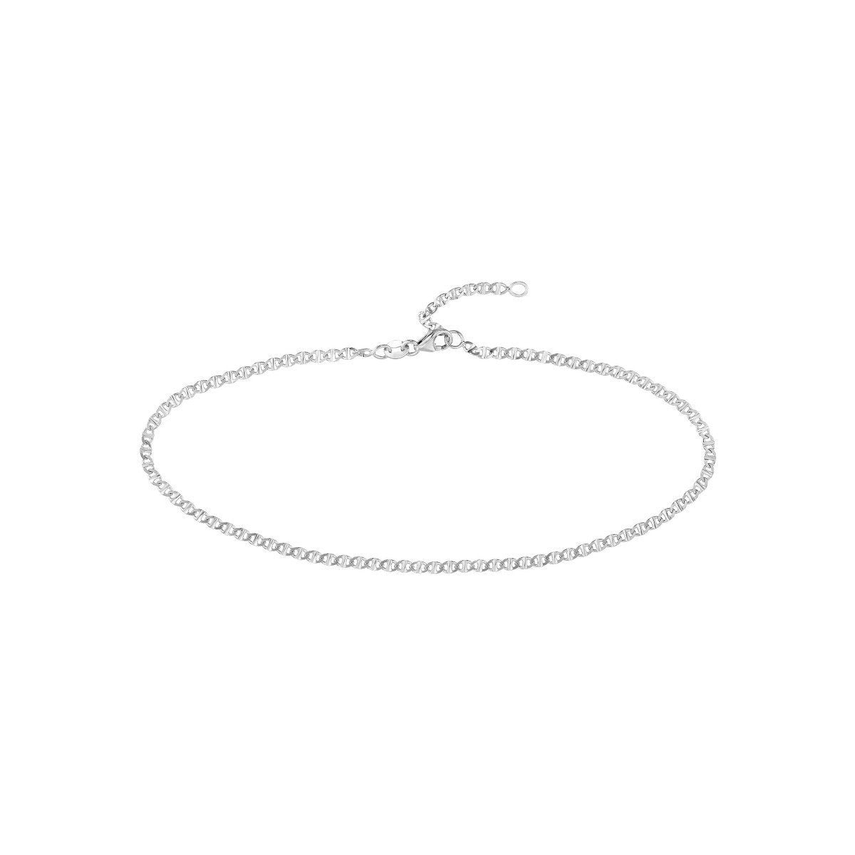 14K White Gold Adjustable Flat Mariner Chain Anklet 10", Gold Jewelry, Minimalist, Gift For Her, Handmade Jewelry, Anklets For Women