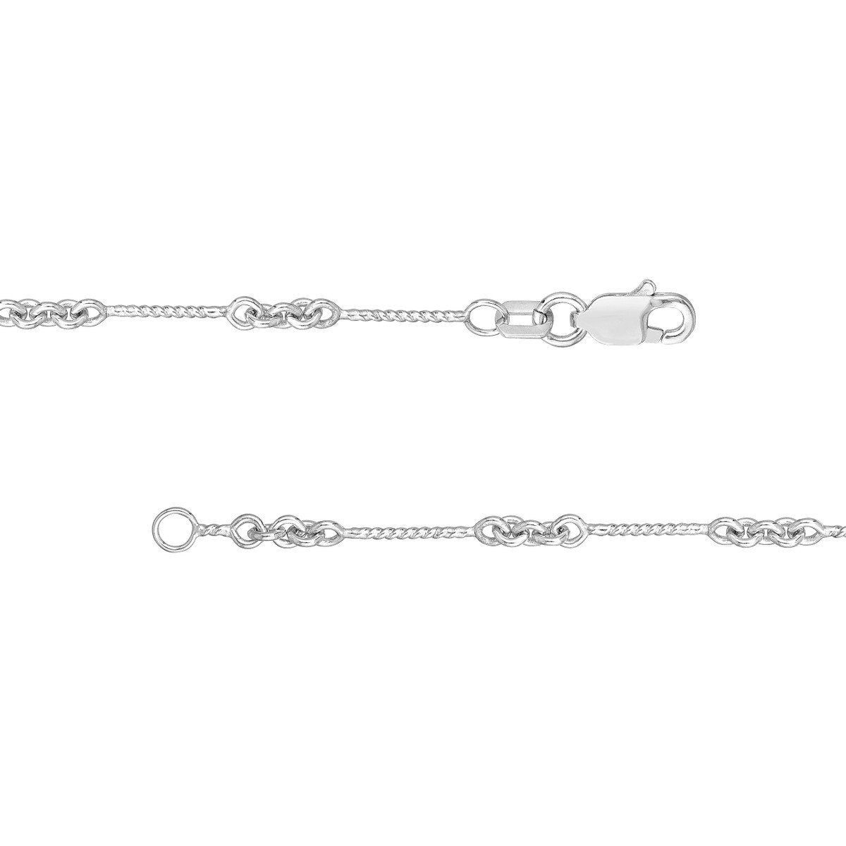 14K White Gold 0.8mm Designer Twist Bar Chain with Lobster Lock 10"Long, Gift For Her, Handmade Jewelry, Anklets For Women