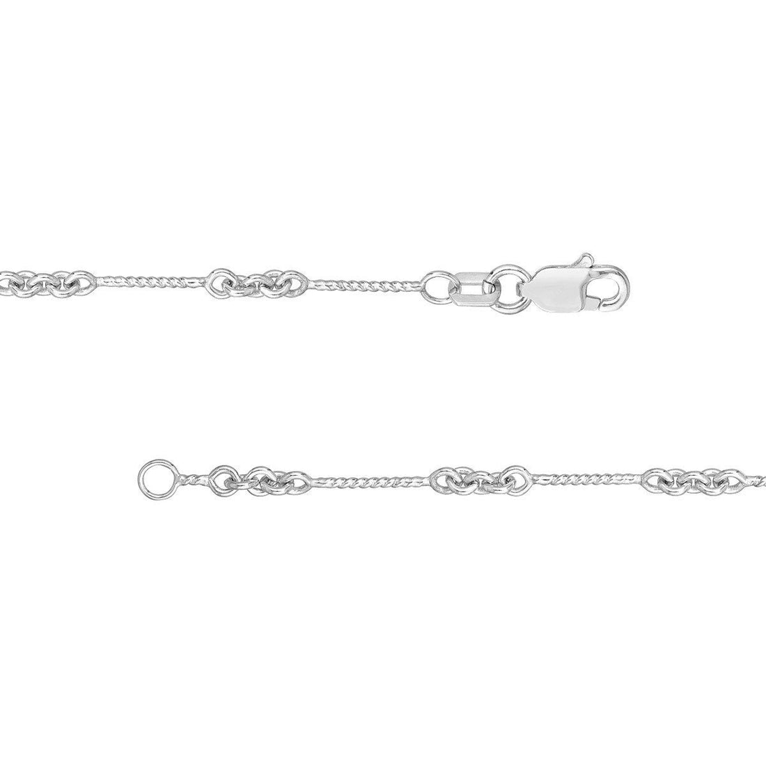 14K White Gold 0.8mm Designer Twist Bar Chain with Lobster Lock 10"Long, Gift For Her, Handmade Jewelry, Anklets For Women