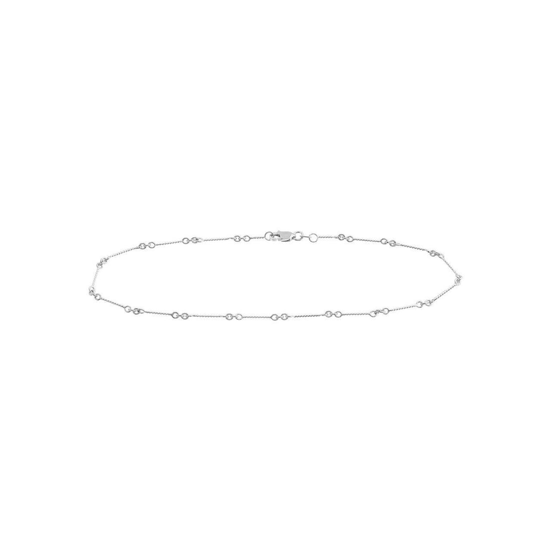 14K White Gold 0.8mm Designer Twist Bar Chain with Lobster Lock 10"Long, Gift For Her, Handmade Jewelry, Anklets For Women