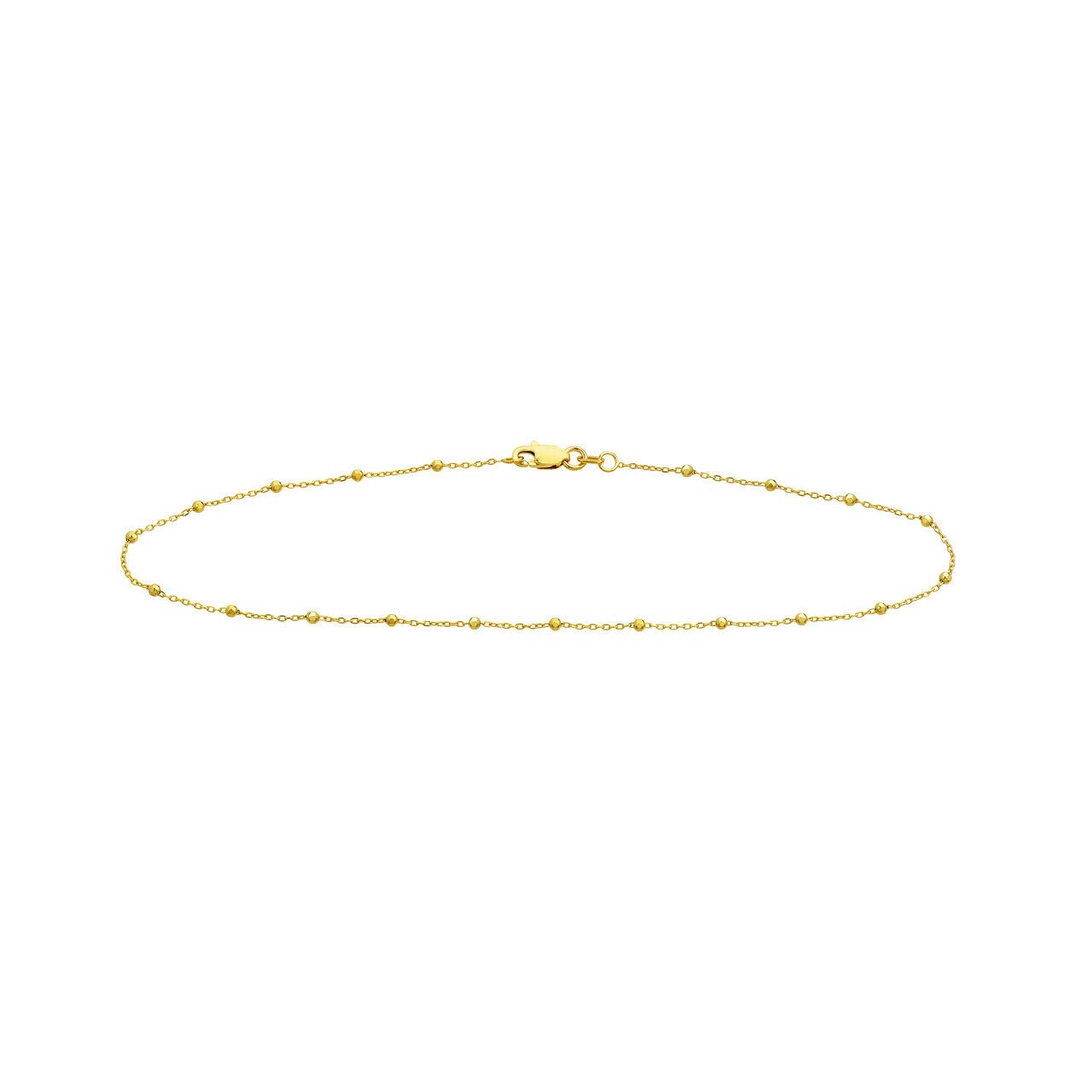 14K Yellow Gold Saturn Chain Anklet With Diamond Cut Beads, 1.70mm Wide, Lobster Lock, 10" Long, Gift For Her, Anklets For Women