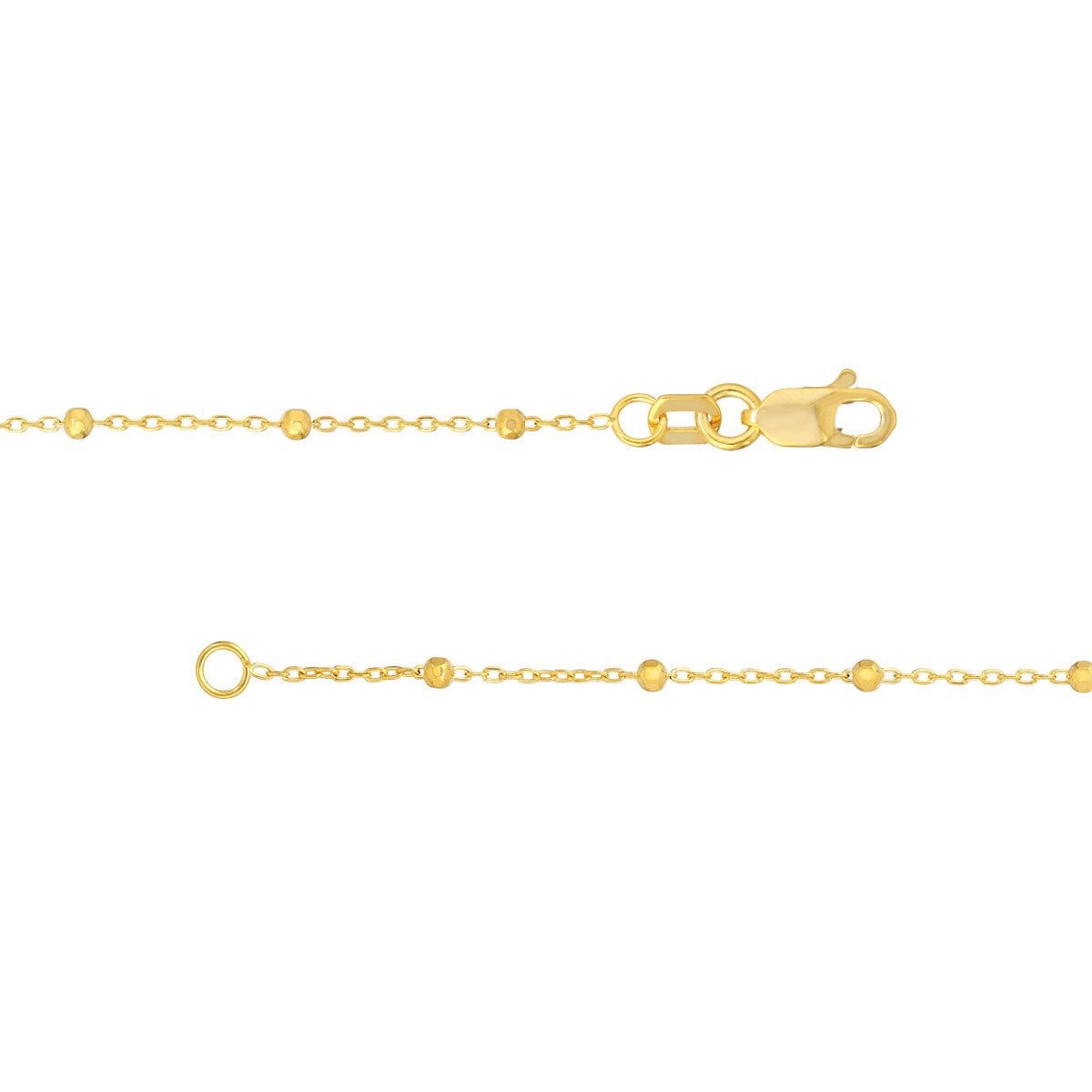 14K Yellow Gold Saturn Chain Anklet With Diamond Cut Beads, 1.70mm Wide, Lobster Lock, 10" Long, Gift For Her, Anklets For Women