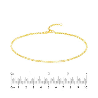 14K Yellow Gold Flat Mariner Adjustable Anklet, 2.20mm Wide, 10", Real Gold, Anklets For Women