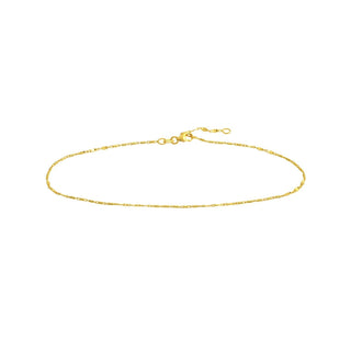 14K Yellow Gold Flat Diamond-Cut Stations Adjustable Anklet 10" Long, Gift For Her, Handmade Jewelry, Anklets For Women