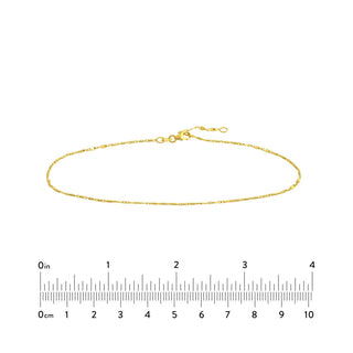 14K Yellow Gold Flat Diamond-Cut Stations Adjustable Anklet 10" Long, Gift For Her, Handmade Jewelry, Anklets For Women