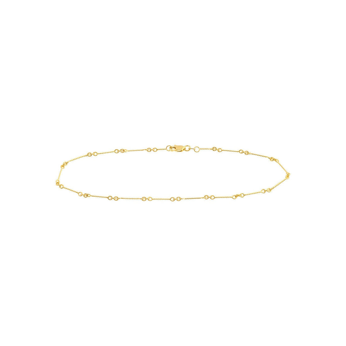 14K Yellow Gold Twist Bar Chain Anklet, 0.8mm Wide, Lobster Lock 10" Long, Gift For Her, Anklets For Women