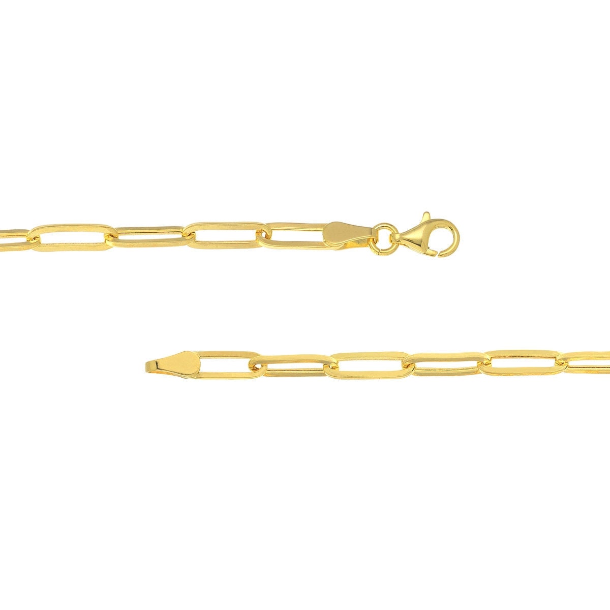 14K Yellow Gold 3.80mm Hollow Paperclip Chain with Pear Lock 10" Long, Gift For Her, Handmade Jewelry, Anklets For Women