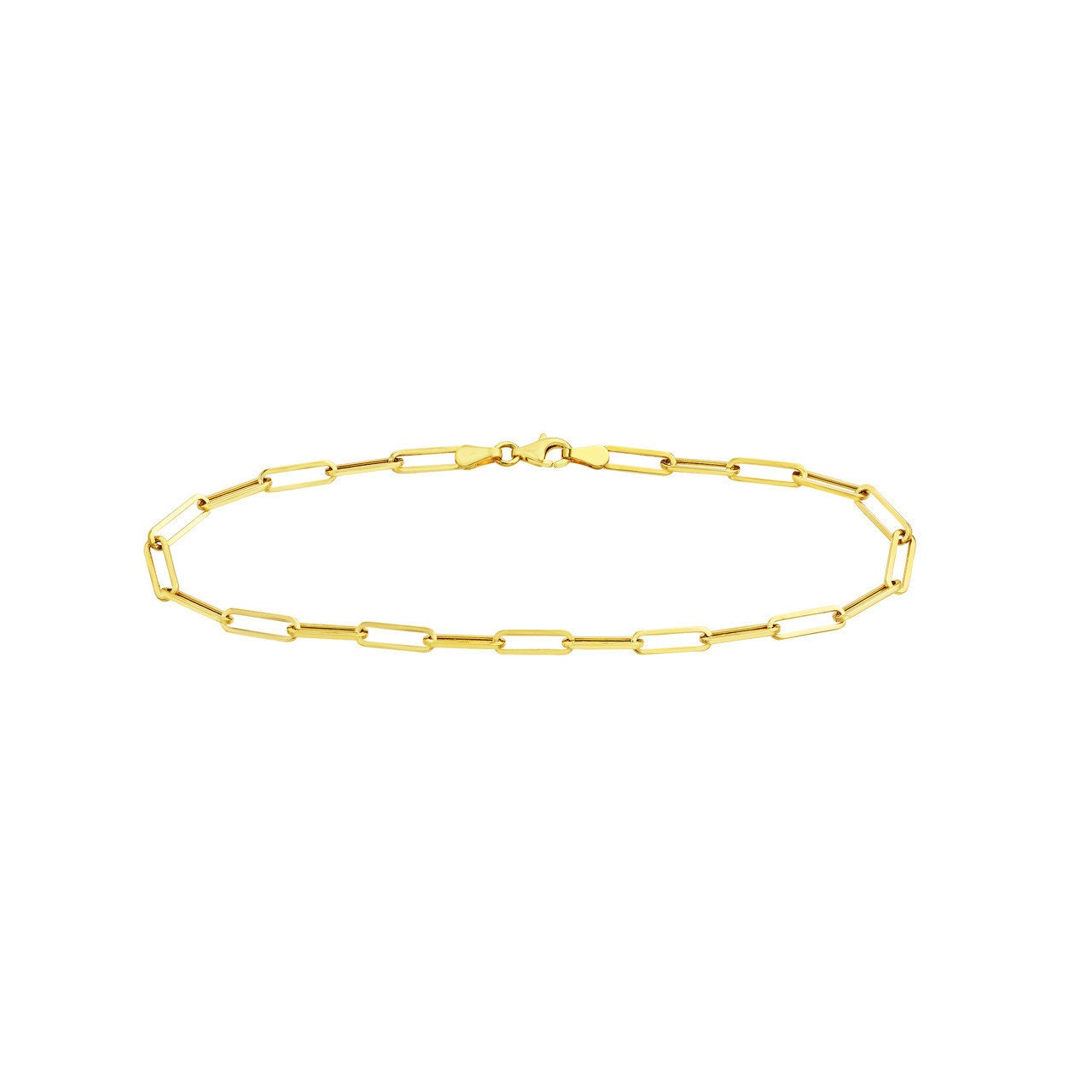 14K Yellow Gold 3.80mm Hollow Paperclip Chain with Pear Lock 10" Long, Gift For Her, Handmade Jewelry, Anklets For Women