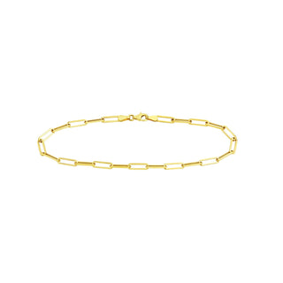 14K Yellow Gold 3.80mm Hollow Paperclip Chain with Pear Lock 10" Long, Gift For Her, Handmade Jewelry, Anklets For Women