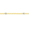 14K Yellow-White Gold 3mm Two-Tone Disco Bead Rolo Chain Anklet, 10