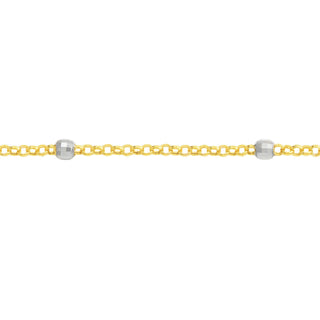 14K Yellow-White Gold 3mm Two-Tone Disco Bead Rolo Chain Anklet, 10", Gift For Her, Handmade Jewelry, Anklets For Women