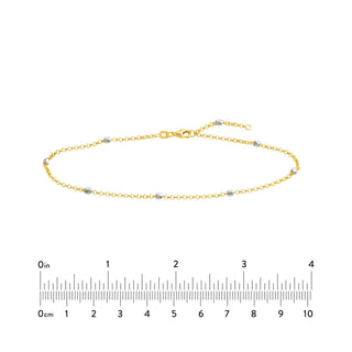 14K Yellow-White Gold 3mm Two-Tone Disco Bead Rolo Chain Anklet, 10", Gift For Her, Handmade Jewelry, Anklets For Women