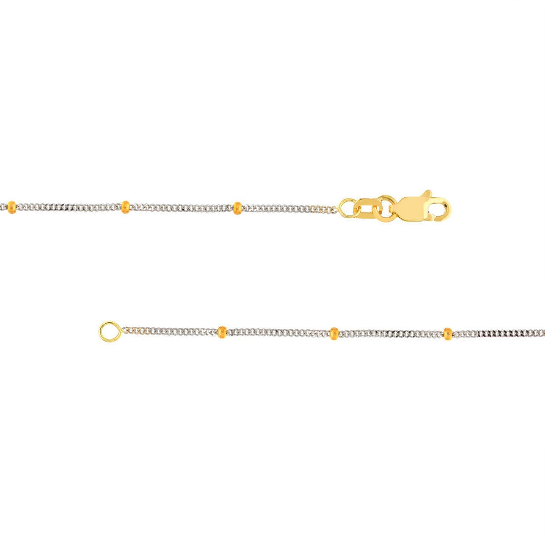 14K Two-Tone Gold 2.0mm Saturn Curb Chain with Lobster Lock 10" Long, Gift For Her, Handmade Jewelry, Anklets For Women