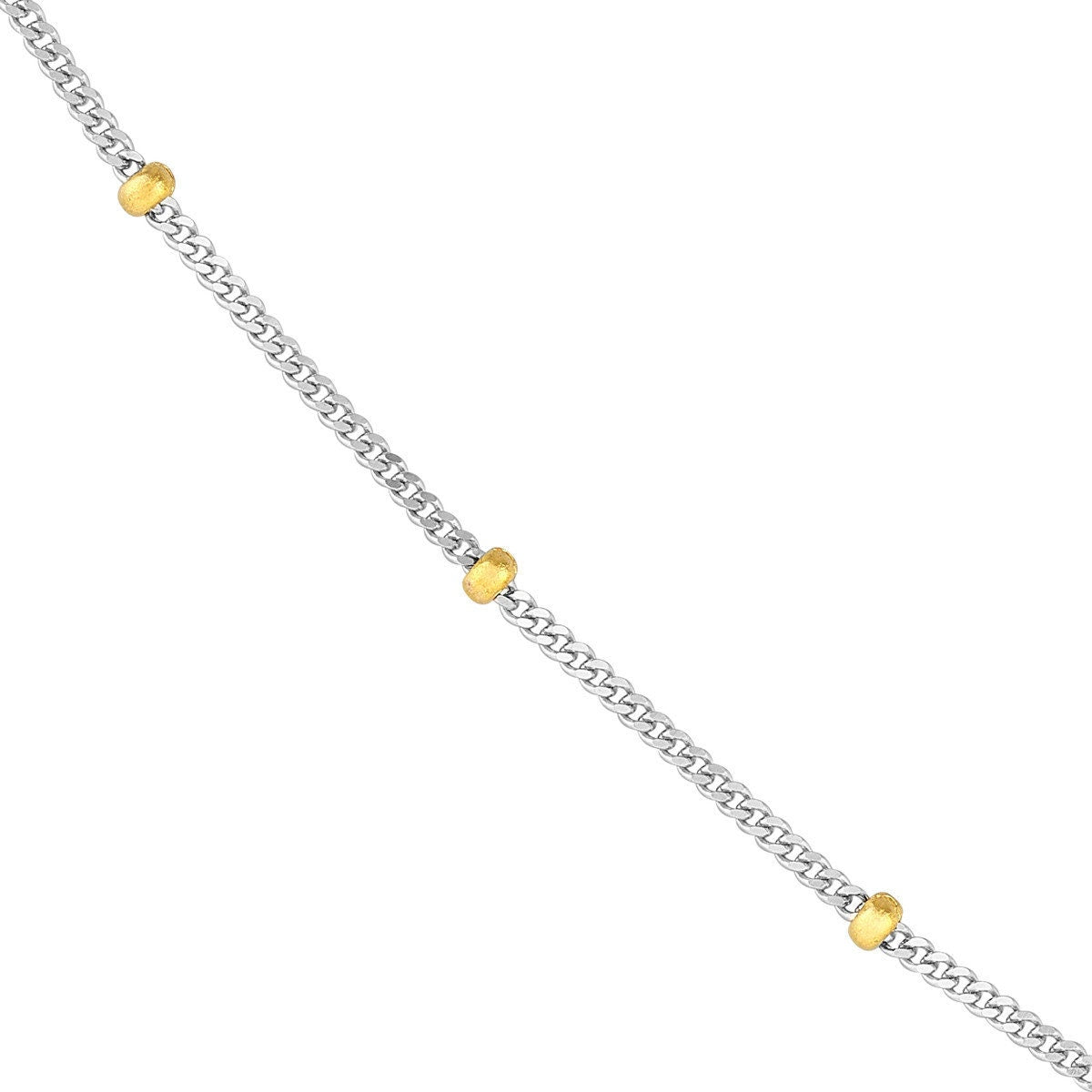 14K Two-Tone Gold 2.0mm Saturn Curb Chain with Lobster Lock 10" Long, Gift For Her, Handmade Jewelry, Anklets For Women