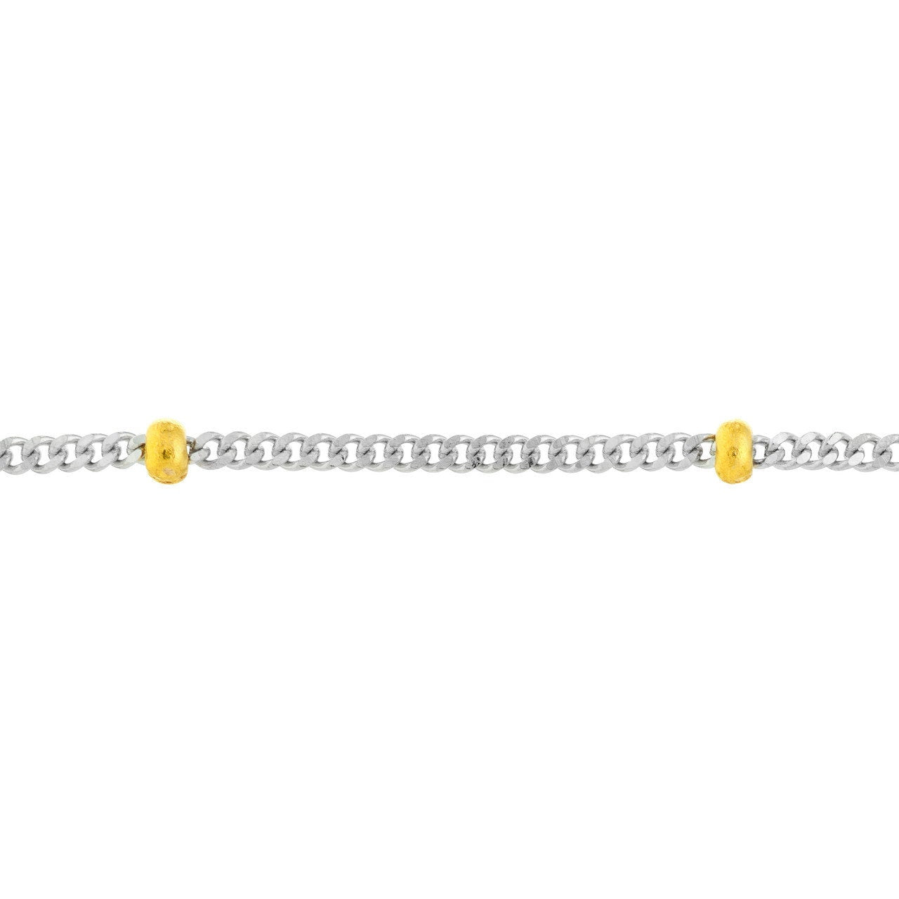 14K Two-Tone Gold 2.0mm Saturn Curb Chain with Lobster Lock 10" Long, Gift For Her, Handmade Jewelry, Anklets For Women