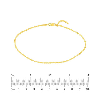 14K Yellow Gold Singapore Chain Anklet, 1.7mm Wide, Adjustable, 10" Long, Minimalist, Anklets For Women