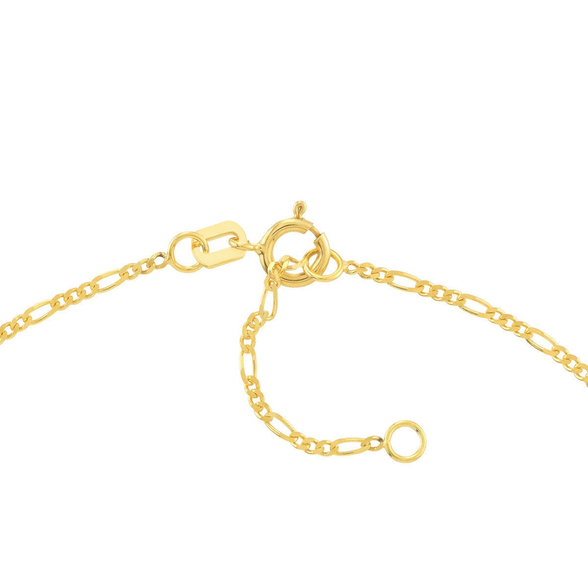 14K Yellow Gold Figaro Chain Anklet, 1.3mm Wide Adjustable, 10" Long, Gift For Her, Anklets For Women