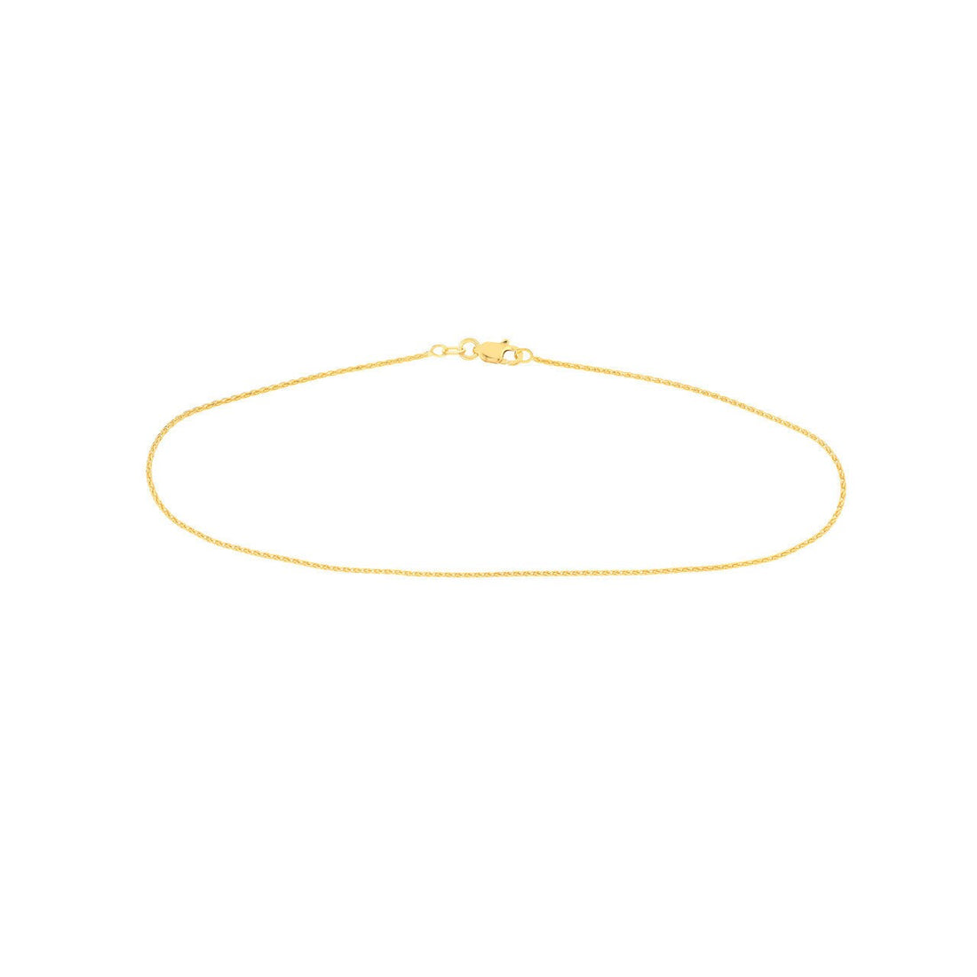 14K Dainty Yellow Gold Wheat Chain Anklet, Diamond Cut, 1.05mm Wide, Lobster Lock, 10" Long, Anklets For Women