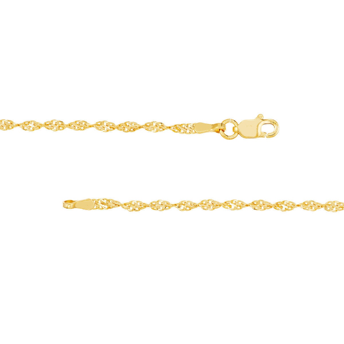 14K Yellow Gold Twisted Dorica Chain Anklet, 2.10mm Wide, Lobster Lock, 10" Long, Gift For Her, Anklets For Women