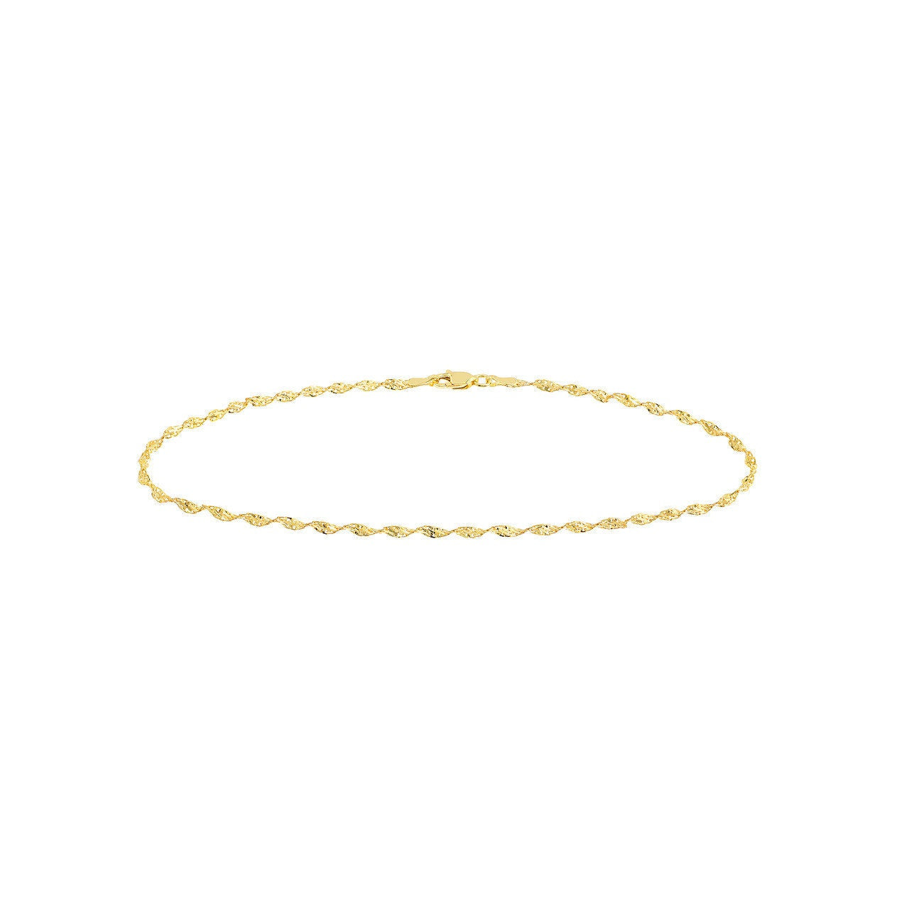 14K Yellow Gold Twisted Dorica Chain Anklet, 2.10mm Wide, Lobster Lock, 10" Long, Gift For Her, Anklets For Women